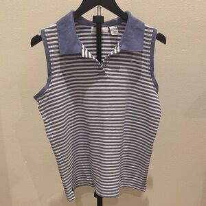 croft & barrow Blue and White Striped Sleeveless Polo Tank